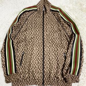 極美品 グッチ【全面GG柄】 GUCCI トラックジャケット ブルゾン アウター 羊革 ラムレザー パイピング シェリー 総柄 ロゴ メンズ サイズMの画像1