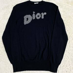 美品 ディオールオム 【希少デザイン】 Dior Homme ニット セーター トップス ビックロゴ 千鳥柄 メンズ ブラック サイズMの画像1