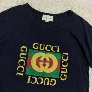 美品 グッチ【希少デザイン】 GUCCI Tシャツ 半袖 カットソー トップス ビックロゴ シェリー インターロッキング メンズ ブラック サイズMの画像2