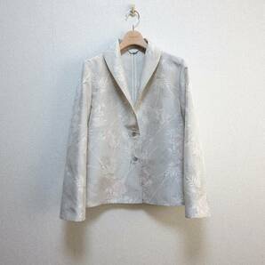 着物リメイク ジャケット スカート セットアップ 白大島 正絹 草花の画像2