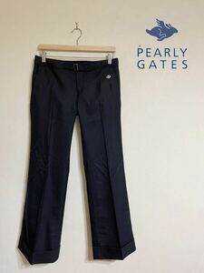 【美品】PEARLY GATES GOLF パーリーゲイツ ゴルフ レディース スラックス パンツ サイズ1 黒 ストライプ柄 055-131105