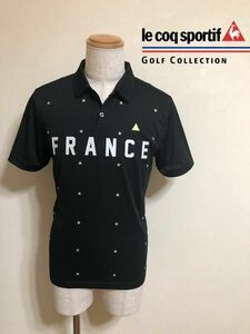 【美品】 le coq sportif GOLF COLLECTION ルコック ゴルフ コレクション ドライポロシャツ トップス 半袖 サイズM 黒 星柄 QG2816