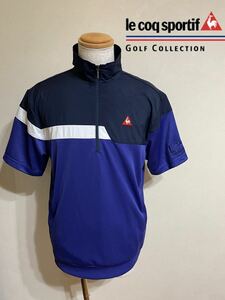 【美品】 le coq sportif golf ルコック ゴルフ ウェア 切替し ハーフジップ プルオーバ ジャージ トップス サイズLL 半袖 紫 ネイビー 白