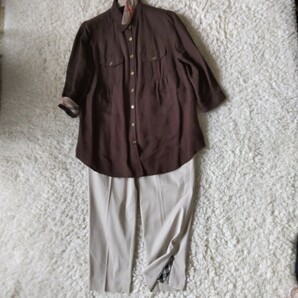 大きいサイズ バーバリーロンドン シャツチュニック＆クロップドパンツ 刺繍ホース ノバチェック 麻混 羽織り セットアップ BURBERRYLONDONの画像2