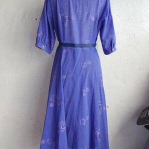 古着♪レトロVintage青紫花柄刺繍おしゃれワンピ♪昭和レトロワンピース70s60s70年代60年代 昭和レトロビンテージクラシカル春夏ワンピの画像5