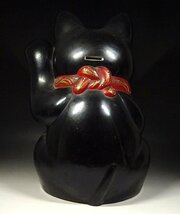 緑屋z■ 土人形　大型　招き猫　黒猫　貯金箱　置物　レトロ　高約42.5cm　　kc2/4-526/14-3#120_画像3