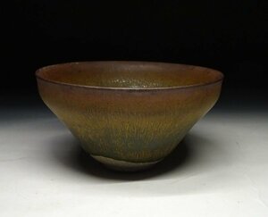 緑屋f■ 中国古玩　禾目天目 天目茶碗　兎毫斑 建窯 唐物 時代物　i9/3-6656/29-4#60