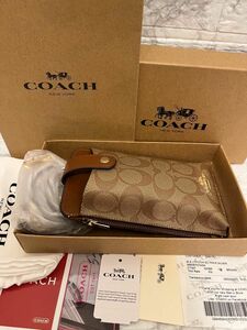 COACH スマホショルダーバッグ　ベージュ×ブラウン　新品