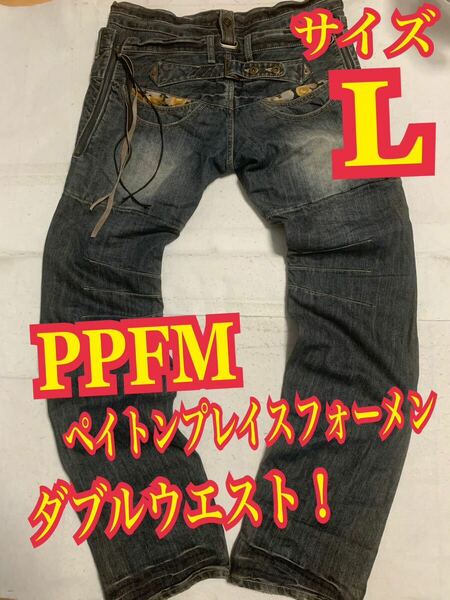 PPFM ペイトンプレイスフォーメン　デニムパンツ　ジーンズ　ダブルウエスト　デザインデニム　Lサイズ