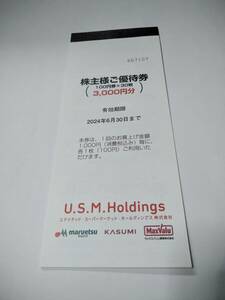 【送料無料】U.S.M.Holdings ユナイテッド・スーパーマーケット・ホールディングス　株主優待券　3000円分