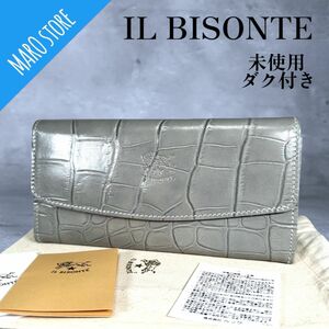 【未使用タグ付き】 IL BISONTE クロコ エンボスドレザー ロングウォレット クロコ 型押し 長財布