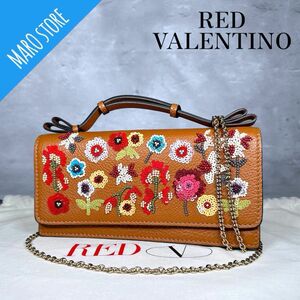【美品】 RED VALENTINO ビーズ 刺繍 フラワー チェーン ショルダーバッグ 2way