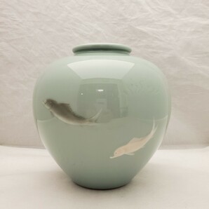 二代目 諏訪蘇山 青磁 魚文 花入 花瓶 古美術の画像2