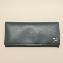 未使用・保管品 GUCCI グッチ レザー インターロッキング コンチネンタル 2つ折り長財布 GGプレート _画像2