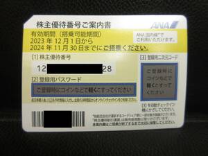 《金券》株主優待券 ANA：全日空 有効期間：2024年11月30日ご搭乗分まで 1枚：番号通知のみは送料無料