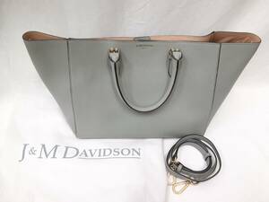 【中古・美品】J&M Davidson J&Mデヴィッドソン レザー トート ショルダー バッグ 灰緑 袋 付／グレイ グリーン レディース 婦人 【6909】