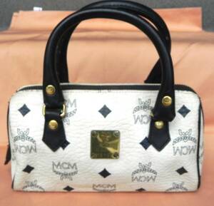 中古　＊ 　MCM / エムシーエム　★　ミニボストンバッグ　★　白　★　ビンテージ　（ショルダー無し）