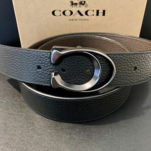 COACH リバーシブル メンズベルト コーチメンズ ブラックxブラウン 新品未使用 バックル回転 アウトレット シンプルベルトの画像7