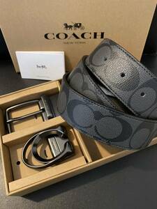 COACH コーチ　新品　シグネチャー リバーシブル メンズベルト フリーサイズ 