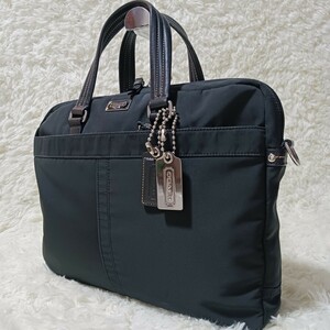 1 jpy ~ Coach business bag briefcase tote bag charm attaching valik nylon leather black A4 document case COACH