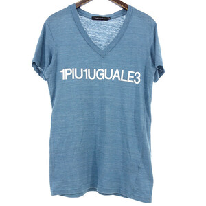 1 PIU 1 UGUALE 3 Vネック ロゴ 半袖 Tシャツ ブルー メンズ4