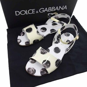 【PRICE DOWN】DOLCE&GABBANA エナメル レザー ドット フラット サンダル ホワイト レディース37