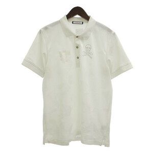【特別価格】MARKLONA ゴルフ ラインストーン スカル カモ ジャガード 半袖 ポロ シャツ ホワイト メンズ50