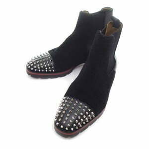 【特別価格】CHRISTIAN LOUBOUTIN MELON SPIKES FLAT スパイク スタッズ ボア サイドゴア ブーツ ブラック メンズ42