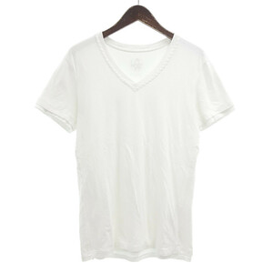 【特別価格】AKM T127 LCC006 S-S HAND STITCH V-CECK Tシャツ ホワイト メンズM