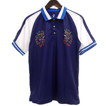 【PRICE DOWN】V12 SKA POLO ゴルフ スカ ライオン 半袖 ストレッチ ポロ シャツ ブルー メンズM_画像1