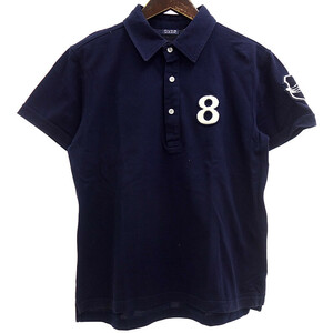 【PRICE DOWN】MUTA GOLF ゴルフ ロゴ ワッペン ボーダー 半袖 ポロシャツ Tシャツ ネイビー メンズM