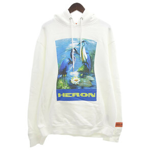 【特別価格】HERON PRESTON 19AW Hoodir グラフィックプリント スウェット プルオーバー パーカー ホワイト メンズM