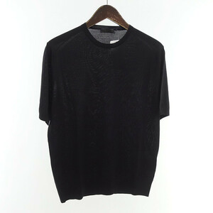 【PRICE DOWN】PRADA UMA123 バージンウール クルーネック 半袖 Tシャツ ニット ブラック メンズ44