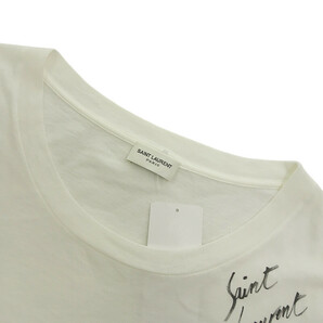 SAINT LAURENT PARIS 17AW シグネチャーロゴプリント ショートスリーブ カットソー 半袖Tシャツ ホワイト メンズLの画像6