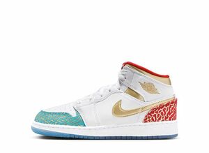 Nike GS Air Jordan 1 Mid SS &quot;White/University Red/Metallic Gold&quot; 24cm FB2212-100