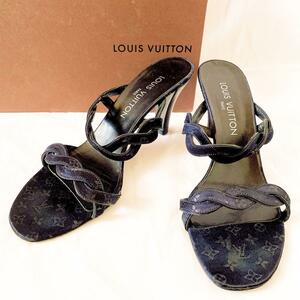  прекрасный товар Louis Vuitton LOUIS VUITTON монограмма сандалии 24.5cm шлепанцы черный женский 38 размер 25cm довольно большой размер 