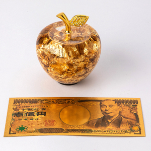 リンゴ 置物 2点セット ゴールドレプリカ付き 黄金のリンゴ　金箔　 風水　開運　幸運　幸運のアップル　彫り物 りんご 金箔