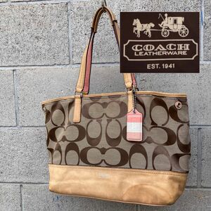 コーチ　ＣＯＡＣＨ　トートバッグ　シグネチャー　ブラウン　茶色　　送料込