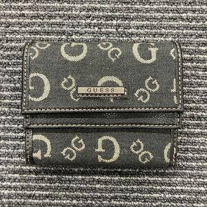 ＋ GUESS ゲス ブラック 財布 デニム レザー 黒 三つ折り 三つ折り財布 コインケース カードケース 