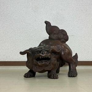 京都⑥ 旧家引き上げ品22 備前焼 獅子置物 在銘 高さ：19cm 幅：20cm cxp