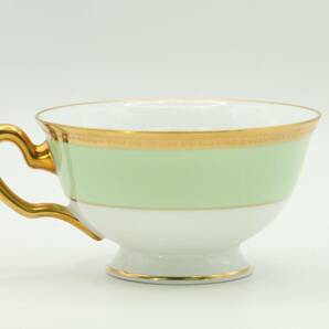 京都⑧◆OKURA 大倉陶園 ティーカップ ソーサー 6客 セット グリーン ゴールドライン カップ コーヒーカップ 食器 口径9cmの画像6