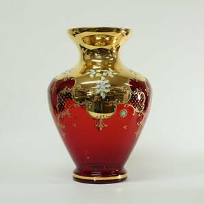 京都⑩◆MURANO ムラノ ムラーノ ベネチアンガラス 花瓶 壺 フラワーベース イタリア 製 ガラス 金彩 シール 付 インテリア 高さ約32.5cmの画像2