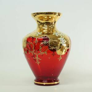 京都⑩◆MURANO ムラノ ムラーノ ベネチアンガラス 花瓶 壺 フラワーベース イタリア 製 ガラス 金彩 シール 付 インテリア 高さ約32.5cmの画像3