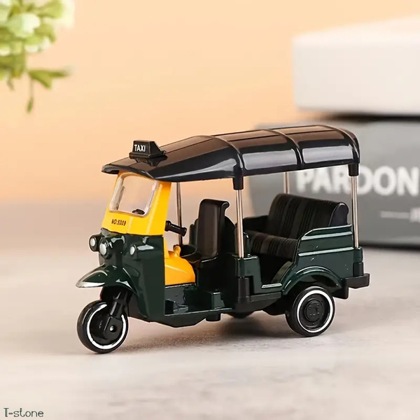 ミニチュア ダイキャストカー トゥクトゥク 深緑 タクシー おもちゃ リゾートスタイル 雑貨 レトロ インテリア 三輪自動車 コレクション