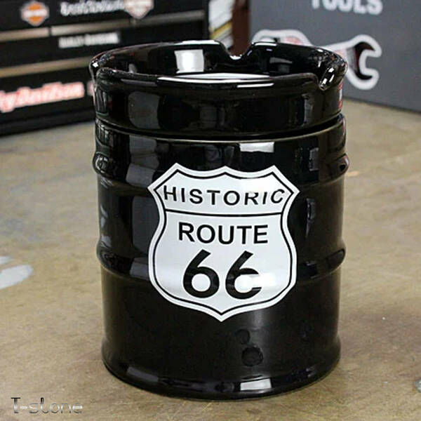 アメリカン雑貨 ドラム缶アッシュトレイ Route66 陶器製灰皿 インテリア 小物入れ 標識 クール お洒落 ペン立て 世田谷ベース 雰囲気作り