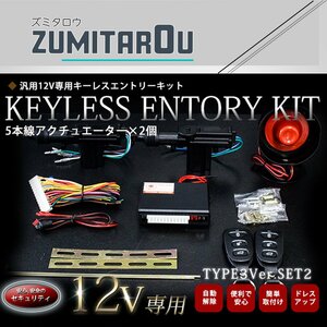 【TYPE03_2】5本線アクチュエーター付 2ドア用 集中ドアロック キーレスエントリー キット 12V Ty3_2