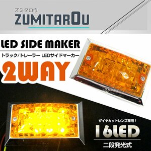 LED サイドマーカー 24V 16LED 角型 クリアレンズ イエロー 4個 路肩灯/車幅灯/バスマーカー/マーカーランプ/デコトラ