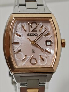 1円スタート【稼働/現状品】セイコー SEIKO ルキア LUKIA 腕時計 ソーラー　V137-0AR0　トノー　ピンク文字盤　レディース