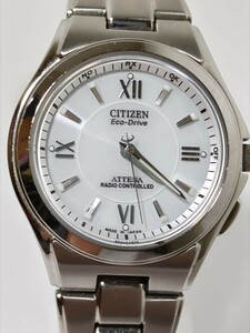 1 jpy start [ superior article / operation ]CITIZEN Citizen wristwatch ATTESA Atessa radio wave / Eko-Drive H330-T011349 white face 