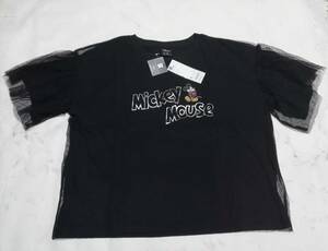 送料込み　GU　ディズニー　ミッキーマウス　レディース　半袖　チュール　Tシャツ　黒　XLサイズ　LL相当　 新品未使用